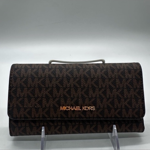 Michael Kors Lg Double Zip Wallet Wristlet & Trifold Wallet Brown | BUNDLE DEAL - Picture 9 of 13